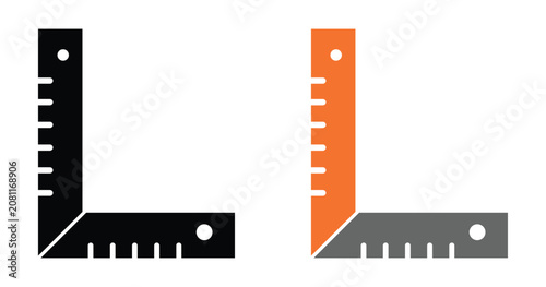 L-square ruler icon vector. Right angle measurement tool symbol for carpentry, engineering, drafting, and stationery set. Vector Illustration. 