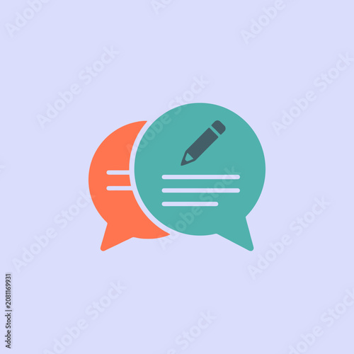 Two colorful speech bubbles with a pencil icon for messaging