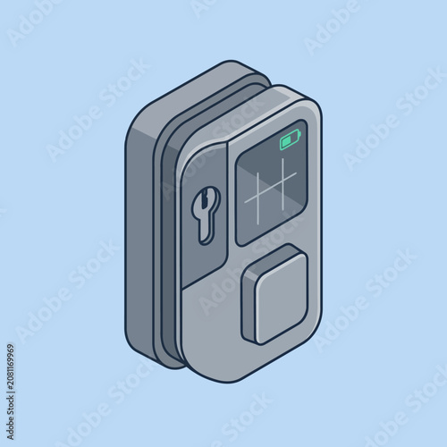 A digital isometric electronic device with a small battery icon
