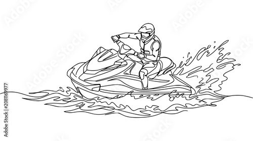 Foto Jet ski rider on water, dynamic line art illustration, action sport