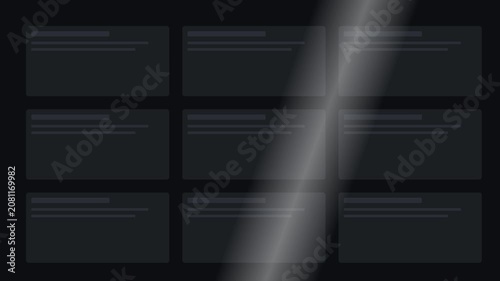 Minimalist dark ui dashboard interface with smooth light beam transition effect animation 4k dark mode