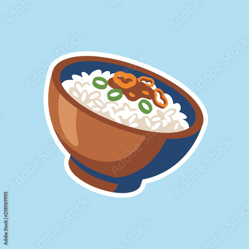 A simple illustration of a bowl filled with white cooked rice