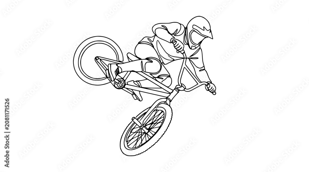 Obraz premium BMX Rider Performing Freestyle Trick on Bicycle, Dynamic Action Line Art