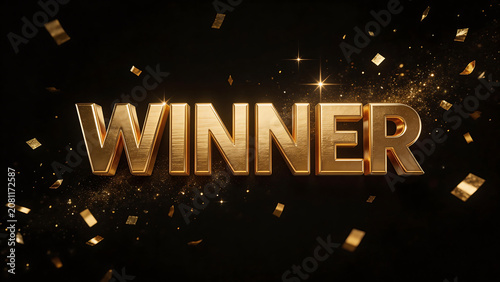 Golden winner text with confetti