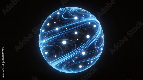 Blue glowing sphere with light trails