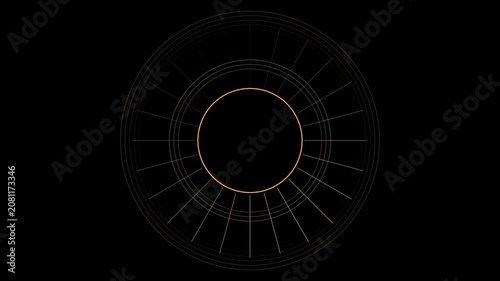 Minimalist golden circular hud interface animation on 4k black background, for tech circle