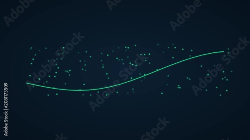 Minimalist green wave line animation with floating particles on dark 4k background, abstract