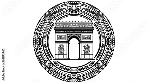 Elegant Arch Emblem with Laurel Wreath and Ornate Border