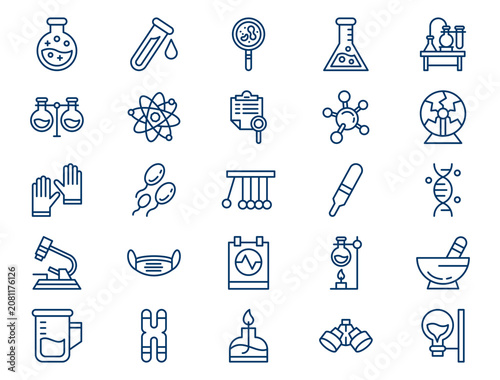 Scientific laboratory research outline collection presents detailed chemical experiment elements. Biology concept