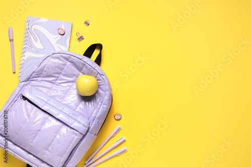Tasty apple, backpack and d...