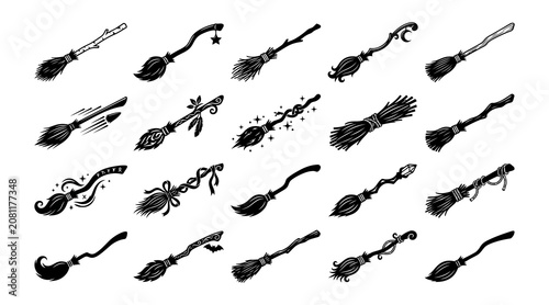 Tableau sur toile Halloween broomsticks for witchy decor and spooky occasions