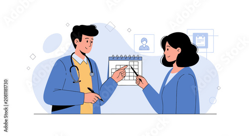Doctor and Patient Planning Medical Appointment on Calendar, Healthcare Consultation
