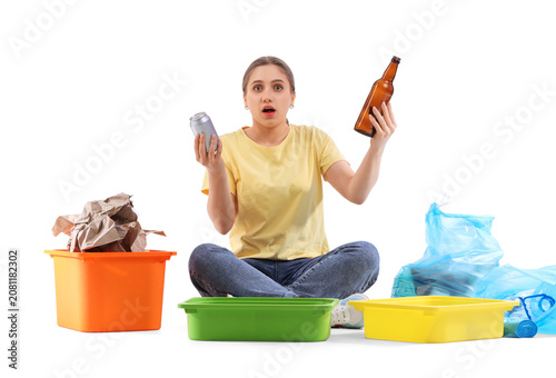Shocked young woman sorting...