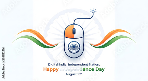  Happy Independence day logo banner poster and digital india concept on background.