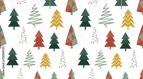 Seamless Minimal Christmas Tree Pattern Featuring Modern Geometric Evergreen Pines for Holiday Wrapping Paper, Textile, Wallpaper, and Festive Background Designs