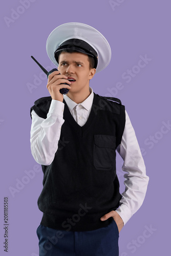 Young sailor with radio tra...
