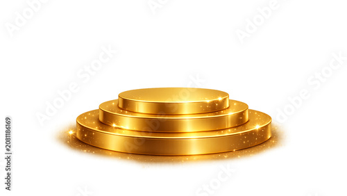 Golden three-tiered podium isolated PNG, stage platform with stars for product display and award ceremony on transparent background   5460 x 3072px - 1