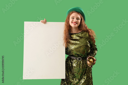 Young woman with blank post...