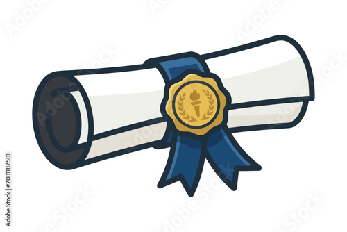 Rolled Diploma with Gold Seal Vector Illustration