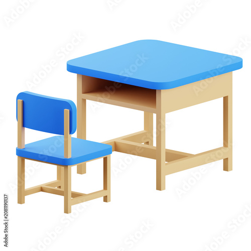 3D School Desk and Chair Set Isolated for Education Concept
