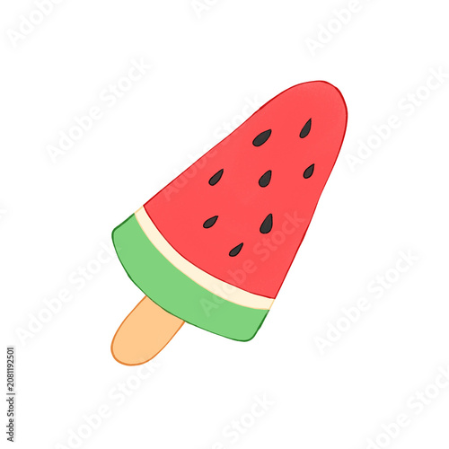 Watermelon ice cream hand drawn illustration, cute illustration, simple drawing