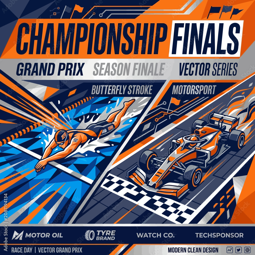 Obraz premium Dynamic Racing And Swimming Championship Finals Design For Sports Events