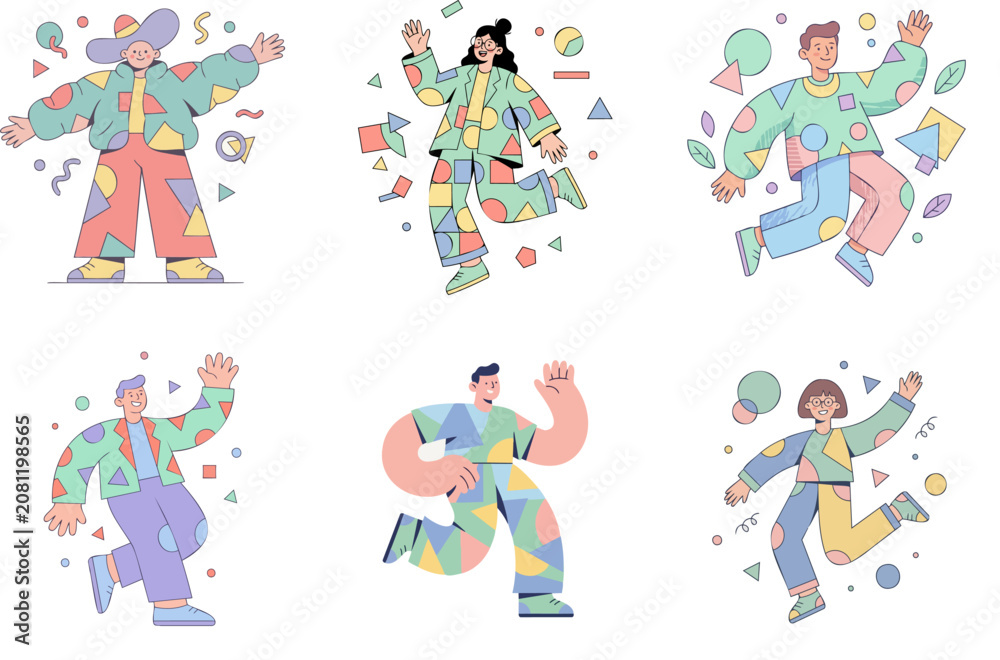 Fototapeta premium Diverse People Characters Geometric Design Set
