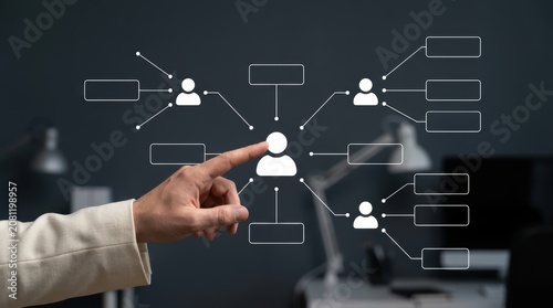 Quadro su tela Businessman pointing at digital organizational chart showing corporate hierarchy