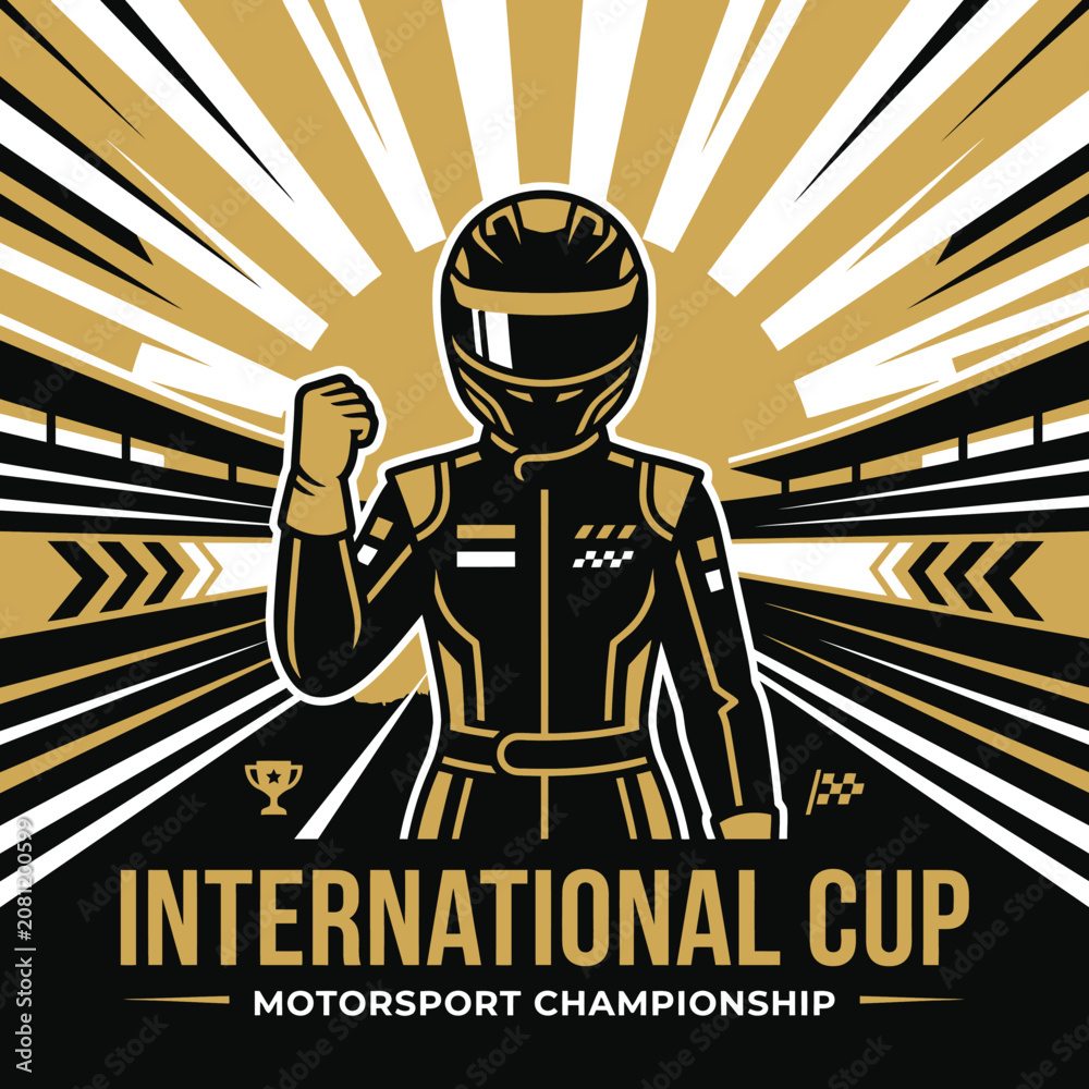 Obraz premium Dynamic Motorsport Champion Celebration With Golden Rays Background