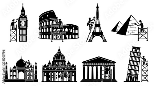 Bild auf Leinwand Famous Landmarks Restoration: Global Icons Under Construction