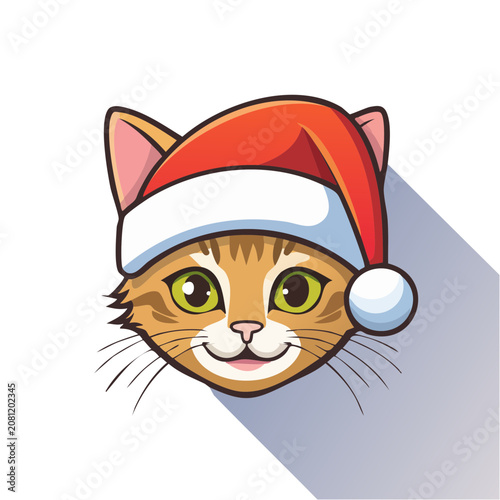 Cute cat head wearing Santa hat vector illustration