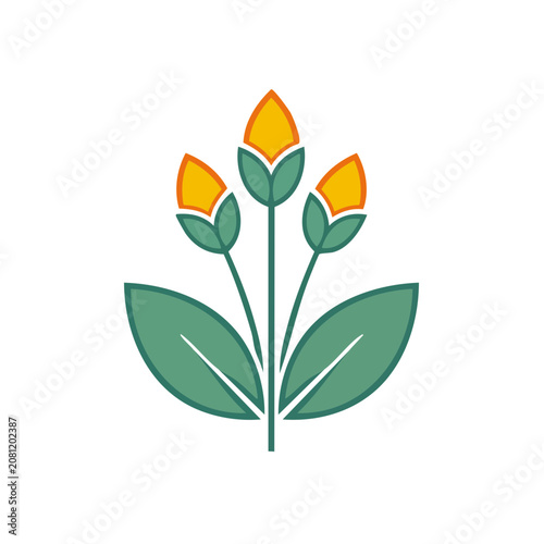 Flat illustration of three tulip flowers with leaves