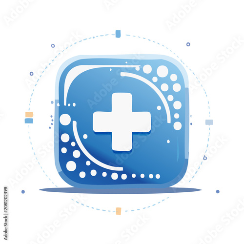 Flat medical cross icon with decorative elements