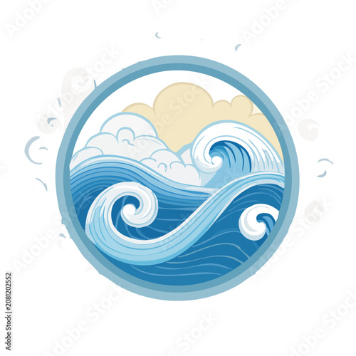 Circular Ocean Wave and Sun Illustration