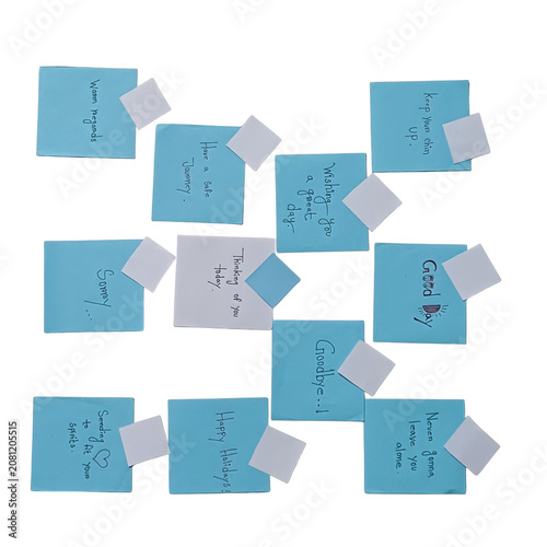 Blue  and white torn paper folder with icons on light background