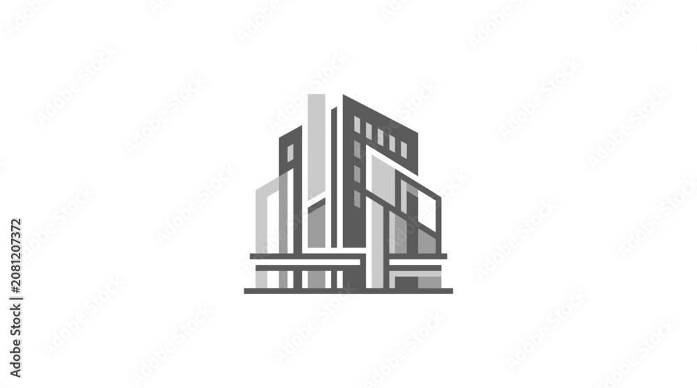 Fototapeta premium Minimalist modern skyscraper building logo illustration.