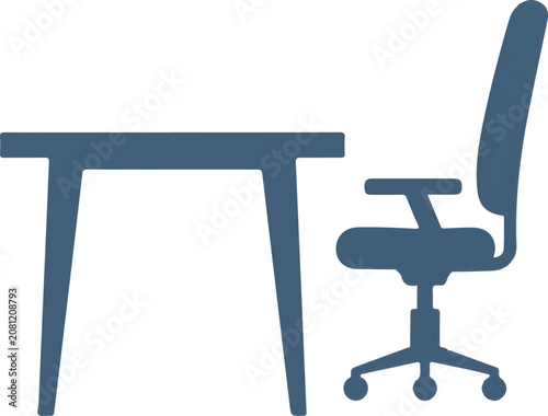 An office chair and desk are placed in an empty room interior.