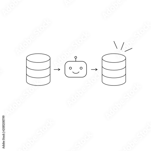 AI Data Update Icon, Database Update and Artificial Intelligence Data Refresh Line Icon｜AIデータ更新アイコン データ更新 データベース更新 AI 人工知能 線画
