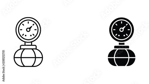 Pressure gauge with spherical tank vector icon set design