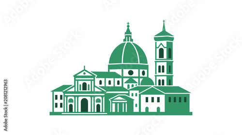 Tableau sur toile Green Silhouette of Florence Cathedral and Giotto's Campanile