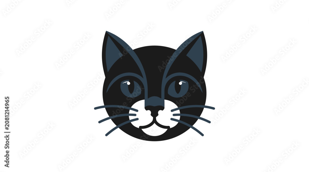 Fototapeta premium Stylized black cat head graphic on white.