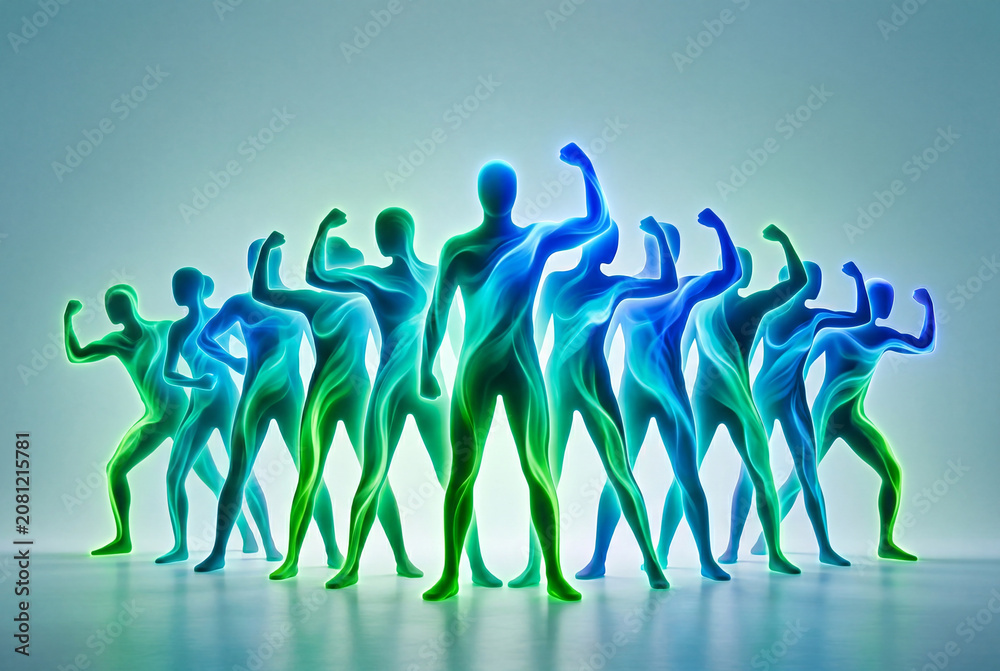 Obraz premium Glowing abstract human silhouettes in strong poses