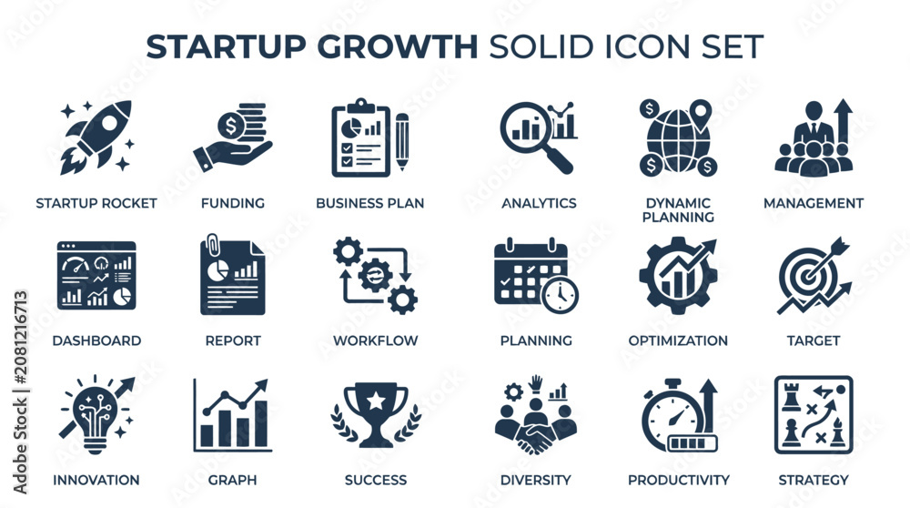 Fototapeta premium Startup icons highlight business growth.
