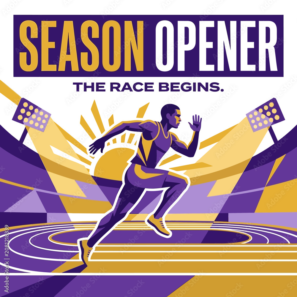 Obraz premium Athletic Season Opener The Race Begins Sprinting Under Stadium Lights