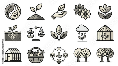 Foto Agriculture and botany line icons for plant growth.