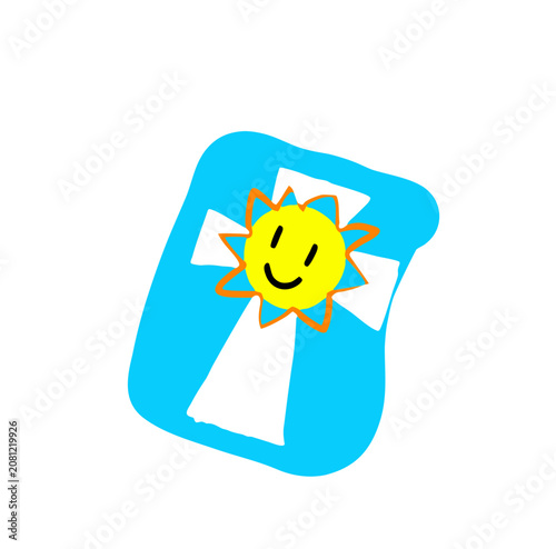 Sunny Weather Forecast Flat Vector Icon with Smiling Sun