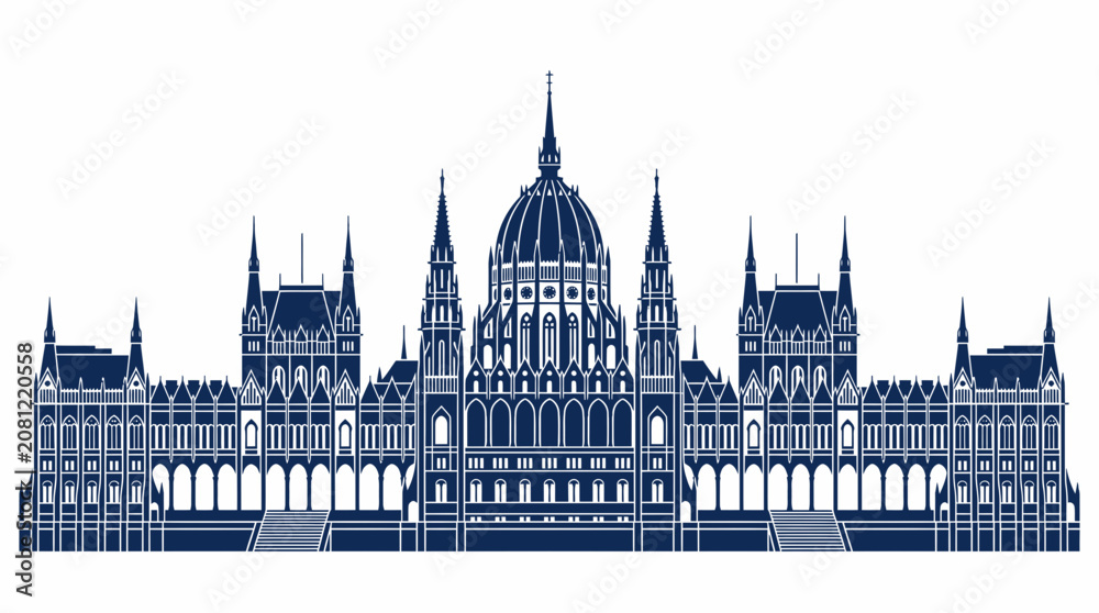 Fototapeta premium Hungarian Parliament Building Silhouette, Budapest Landmark, Neo-Gothic Architecture
