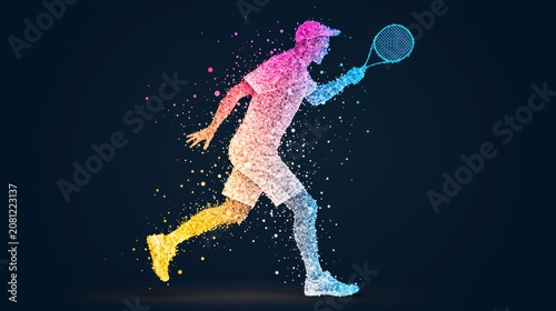 Dynamic badminton smash in abstract digital art neon colors and glow effects sport concept energetic environment