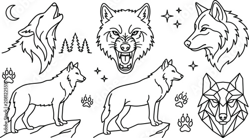 Tableau sur toile Wolf Wild Animal Vector Set For Coloring Pages Coloring Book And Tattoo Designs