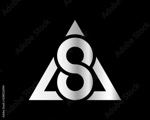 Abstract initial letter S monogram logo inside a triangle shape on black background